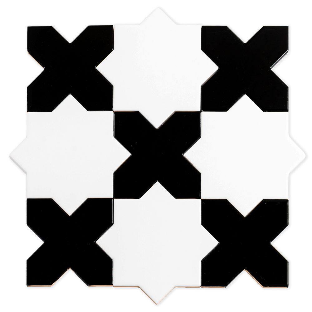 Siena 5.4 in. x 5.4 in. Pearl White Star with Black Cross Glossy Ceramic Wall and Floor Sample Tile (0.4 sq. ft.) price history on PriceWatchPro