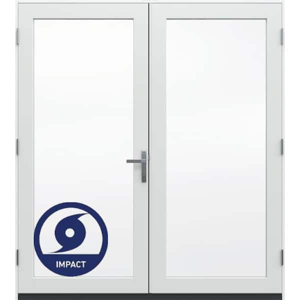 72 in. x 80 in. Right-Hand/Inswing Primed Fiberglass French Patio Door w/ Low-E Impact Glass and Nickel-Handle