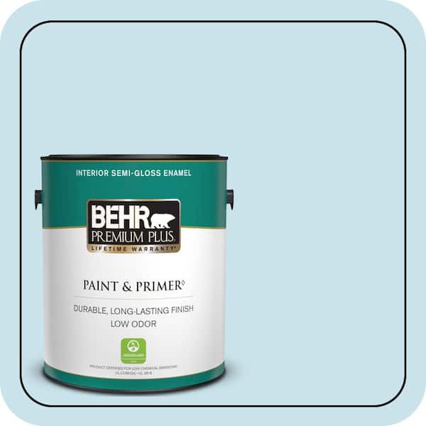 BEHR PREMIUM PLUS 1 gal. #PPL-24 Endless Sky Semi-Gloss Enamel Low Odor Interior Paint & Primer