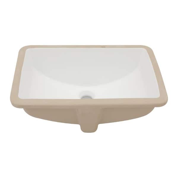 19.7 in. Undermount Rectangular Bathroom Sink in White Ceramic with Overflow