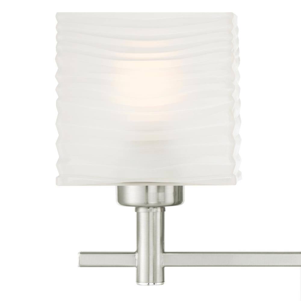 Brushed Nickel 3-Light Wall Fixture with Patterned Glass Shades