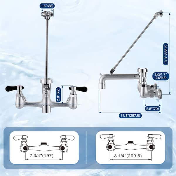 WOWOW Commercial 2-Handle Wall Mount Mop Sink Faucet with 8 Inch