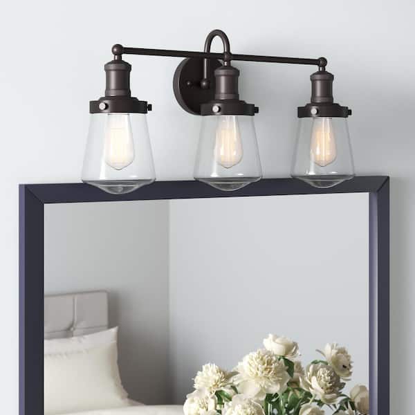 Taylor 22.75 in. 3-Light Satin Bronze Industrial Vanity Light with Clear Glass Shades