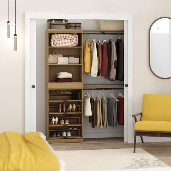 ClosetMaid Mosaics 61.53 in. W Toasted Oak 9-Shelf 2-Hang Rod Wood