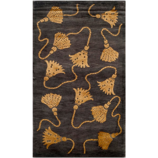 Tibetan 9 ft. x 12 ft. Plum/Gold Abstract Tassel Area Rug