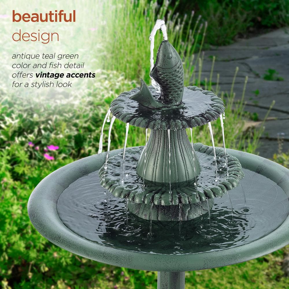 Green Plastic 3-Tier Pedestal Fountain Bird Bath