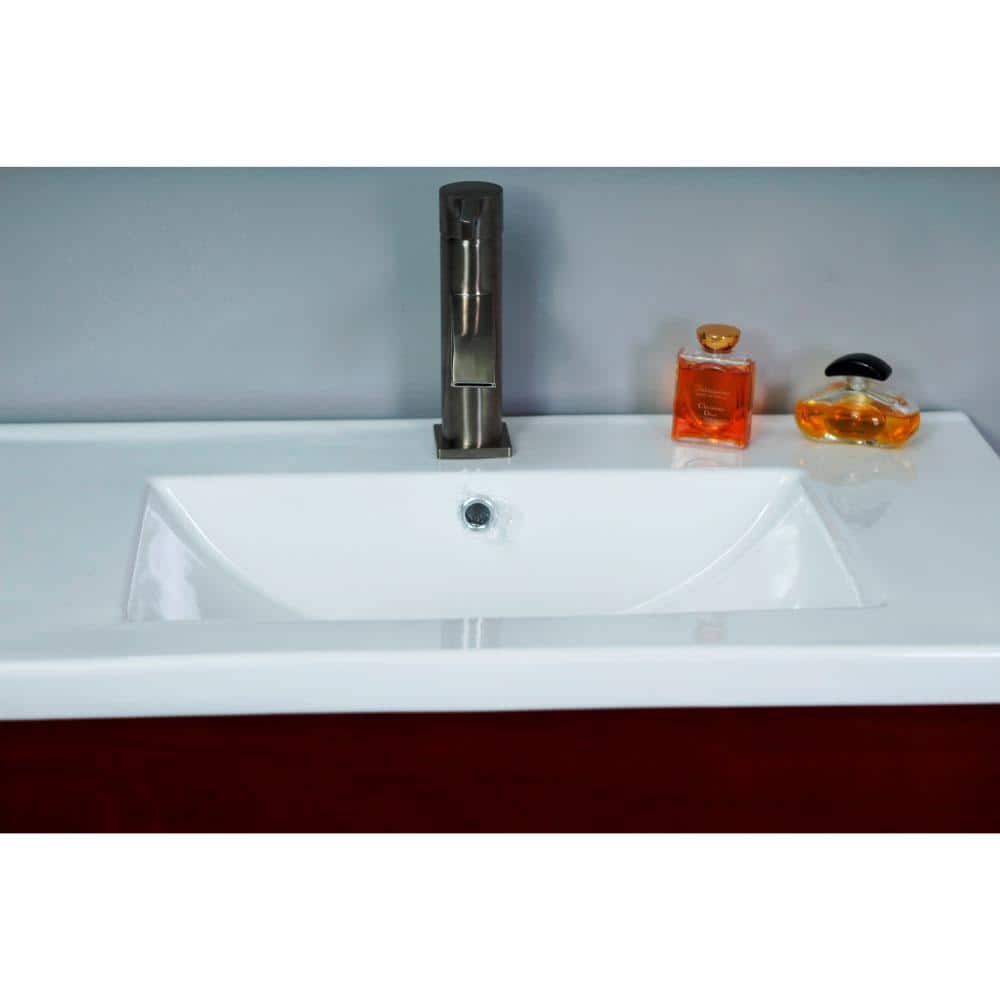 Walnut Plywood Single Sink Freestanding Vanity with White Ceramic Top