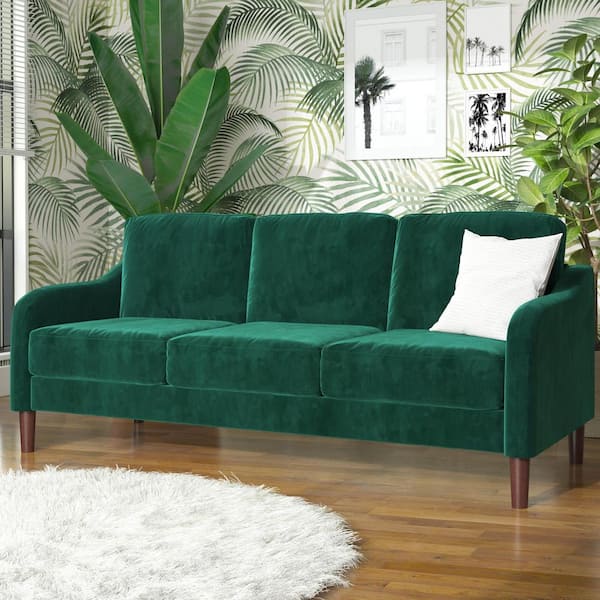 Embry 74 in. L x 31.5 in. W Green Velvet Upholstered 3-Seater Sofa