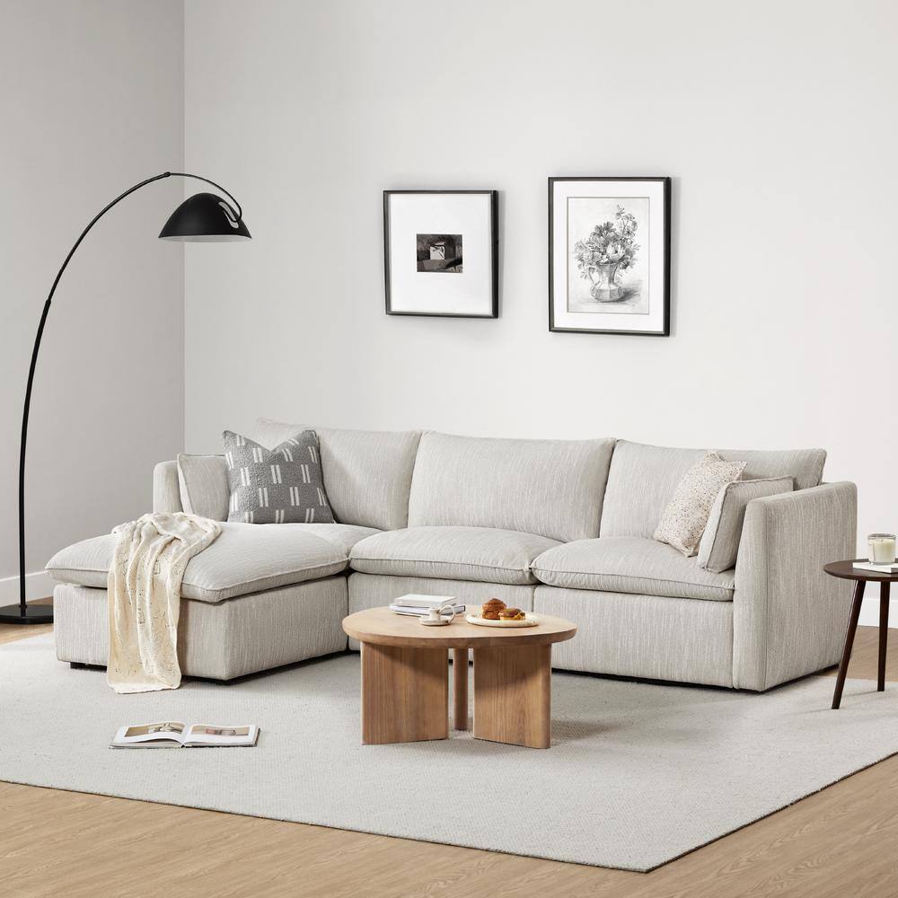 Nereidix 114 in. 4-Piece Fabric Modern Modular  Sofa Sectional Sofa in Light Grey with Arms and Ottoman for Living Room