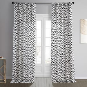 Garden Path Black Printed Cotton 50 in. W x 108 in. L Rod Pocket Room Darkening Curtain (1 Panel)