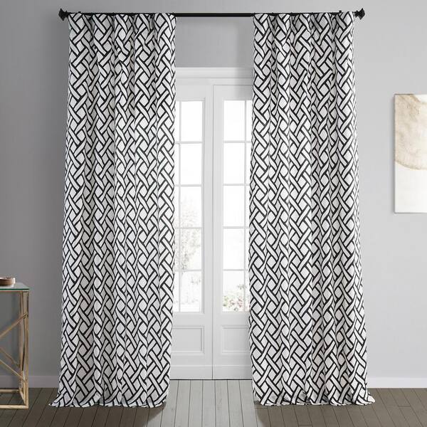 Exclusive Fabrics & Furnishings Garden Path Black Printed Cotton 50 in. W x 96 in. L Rod Pocket Room Darkening Curtain (1 Panel)