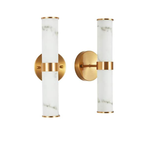 Latepis 2-Light Golden Bathroom Bedroom Integrated LED Wall Sconce Vanity Light (2-Pack)