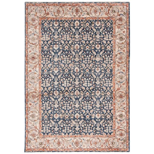Heirloom 3 ft. x 5 ft. Navy/Beige Border Distressed Ornate Area Rug
