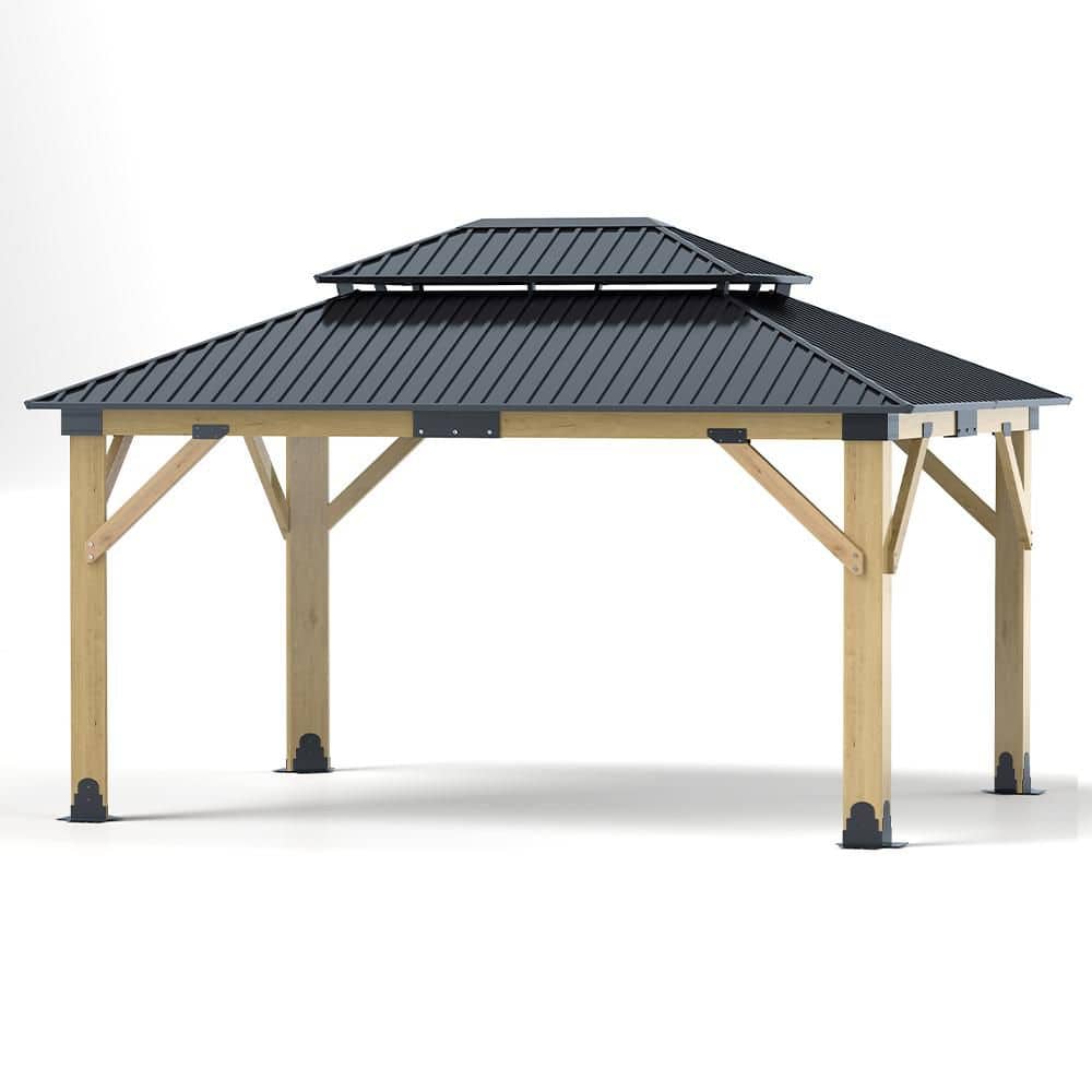 13 ft. x 15 ft. Outdoor Solid Wood Frame Hardtop Gazebo with Double Galvanized Steel Roof and Ceiling Hook for Patio price history on PriceWatchPro