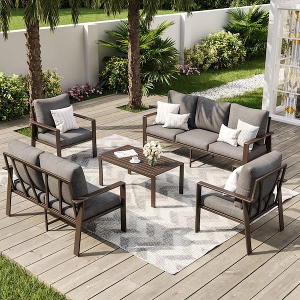 5-Piece Metal Patio Conversation Set with Gray Cushions
