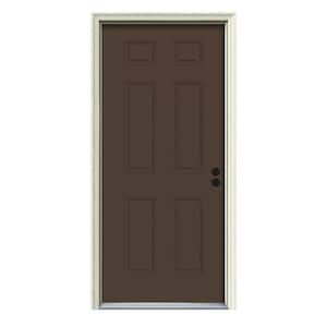 34 in. x 80 in. 6-Panel Dark Chocolate Painted Steel Prehung Left-Hand Inswing Front Door w/Brickmould