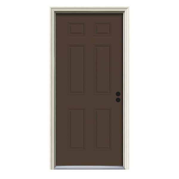 JELD-WEN 34 in. x 80 in. 6-Panel Dark Chocolate Painted Steel