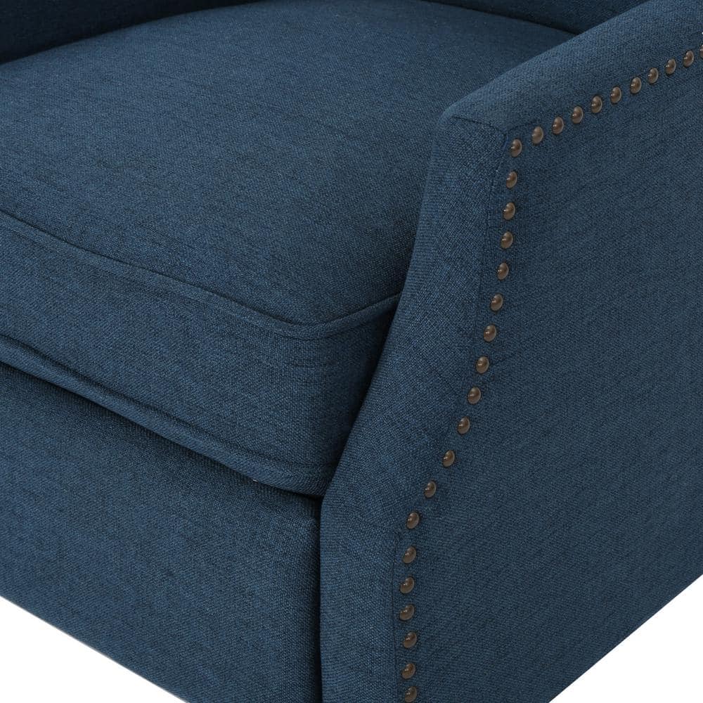 Navy Blue Handcrafted Wood Wing Chair Recliner