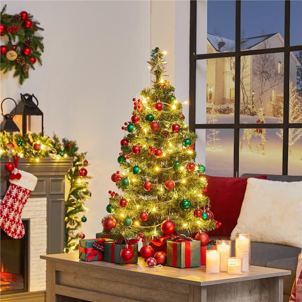 3 ft. Tabletop Christmas Tree with 50 LED Lights and Stable Cement Base