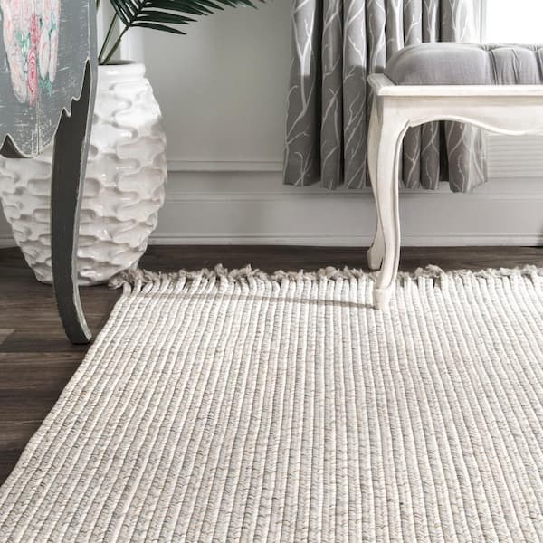 Braided Area Rug Indoor Outdoor Carpet Jute Mats Solid Ivory Patio Living Rugs 