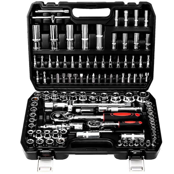 46-Piece 1/4″ Drive Socket & Ratchet Set – Metric CR-V Sockets, S2 Bits, Extension Bars – Perfect For Auto & Home Repairs