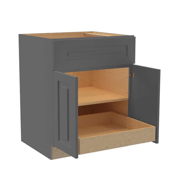 Home Decorators Collection Grayson 27 in. W x 24 in. D x 34.5 in. H Assembled Plywood Base Kitchen Cabinet in Deep Onyx with 1ROT Soft Close