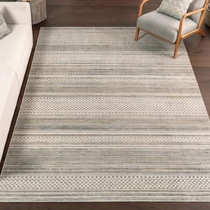 Milan Indoor/Outdoor Machine Washable Sage Green 7 ft. x 10 ft. Bohemian Area Rug