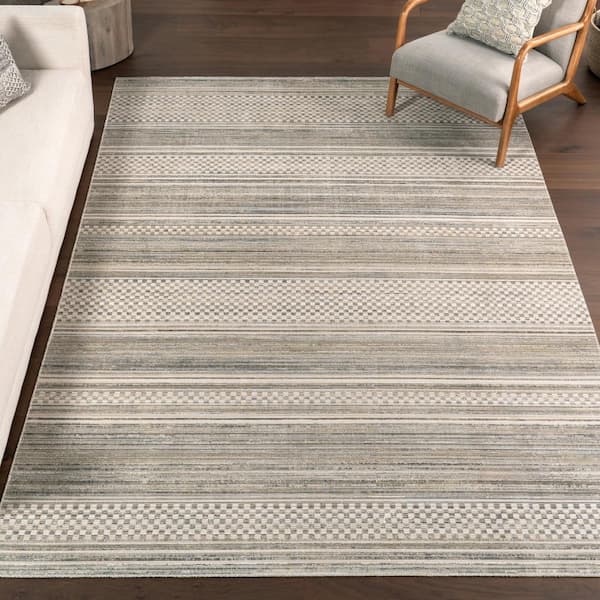 Milan Indoor/Outdoor Machine Washable Sage Green 7 ft. x 10 ft. Bohemian Area Rug