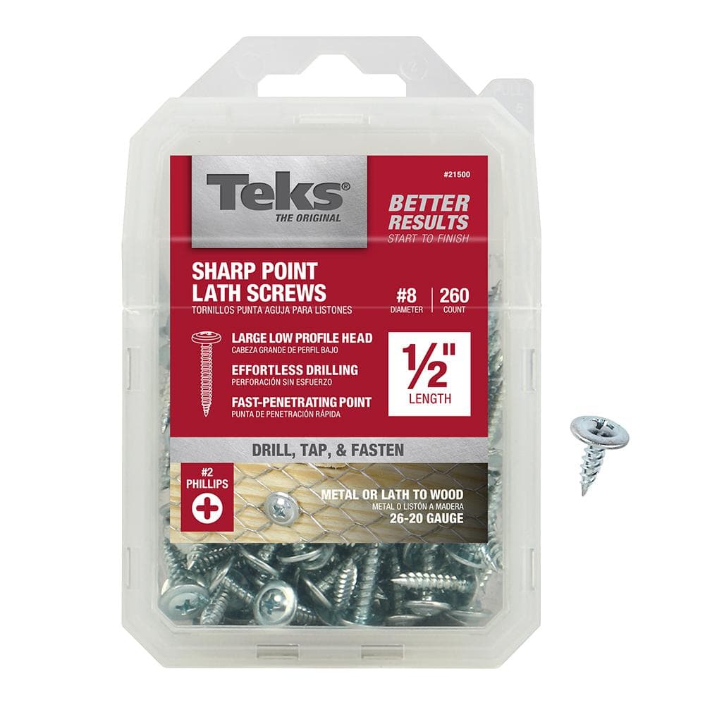 Teks 8 x 1/2 in. Phillips Truss Head Sharp Point Lath Screws (260-Pack ...