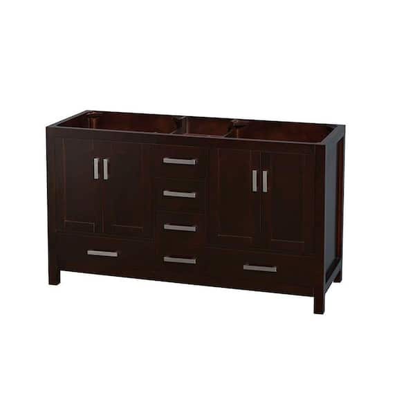 Wyndham Collection Sheffield 59 in. W x 21.5 in. D x 34.25 in. H Double Bath Vanity Cabinet without Top in Espresso