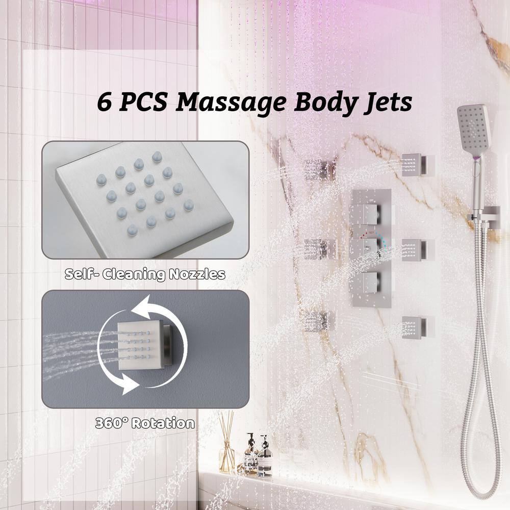 12" Brushed Nickel LED Ceiling Mounted Rainfall Shower System
