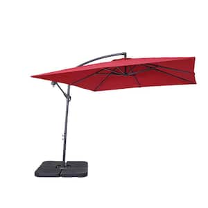 8.2 ft. Red Steel Tiltable Square Banana Umbrella Cantilever Umbrella With Base