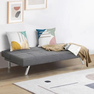 69.5 in. Convertible Fabric Futon Sofa Bed Adjustable Sleeper with Stainless Steel Legs in Gray