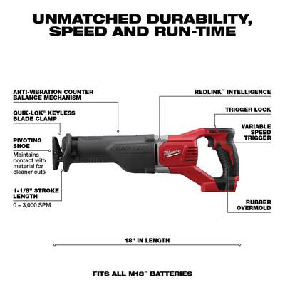 M18 18-Volt Lithium-Ion Cordless SAWZALL Reciprocating Saw (Tool-Only)