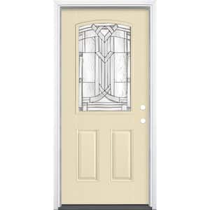 36 in. x 80 in. Chatham Camber Top Half Lite Left Hand Inswing Painted Smooth Fiberglass Prehung Front Door w/ Brickmold