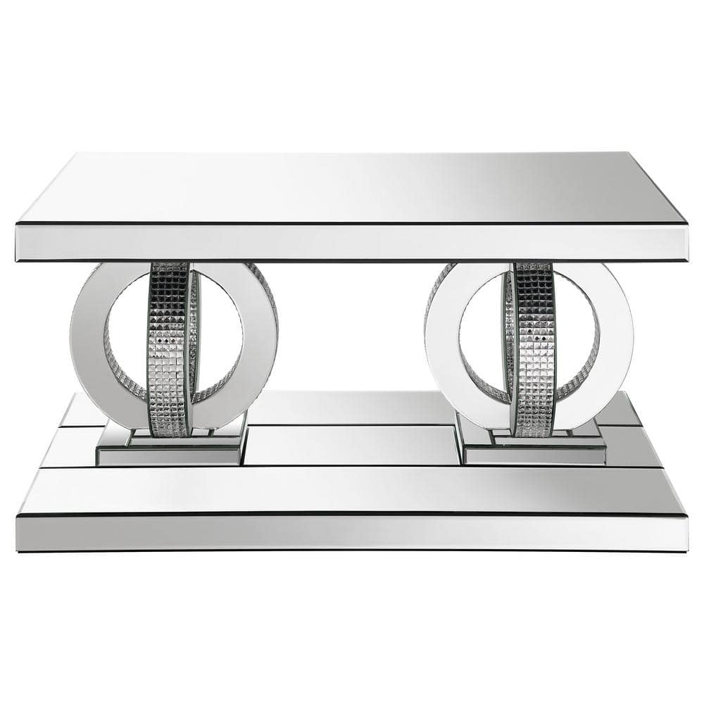 Breena Silver Rectangular Mirrored Coffee Table with Glass