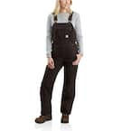 Women's Large Tall Dark Brown Cotton Quilt Lined Washed Duck Bib Overall