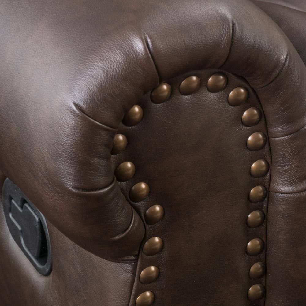 Gavin Dark Brown Bonded Leather Glider Recliner with Wood Accents