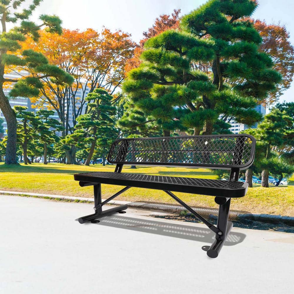 48'' Black Steel Mesh Outdoor Bench with Backrest