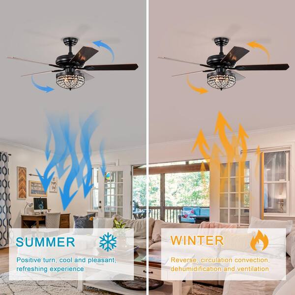HKMGT Modern 52 in. Indoor Black Ceiling Fan with Crystal HKMGT Modern 52 in. Indoor Black Ceiling Fan with Crystal
