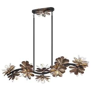 Giselle 12.75 in. H x 48 in. W 10-Light Delphine Shabby Chic Linear Chandelier with Faceted Crystal Flower Petals