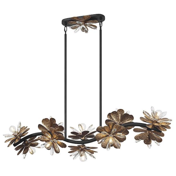 Savoy House Giselle 12.75 in. H x 48 in. W 10-Light Delphine Shabby Chic Linear Chandelier with Faceted Crystal Flower Petals