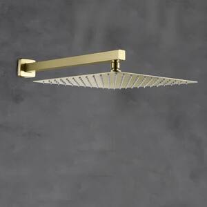 1-Spray 12 in. Wall Mount Dual Shower Heads with Handheld Built-In Shower System in Brushed Gold