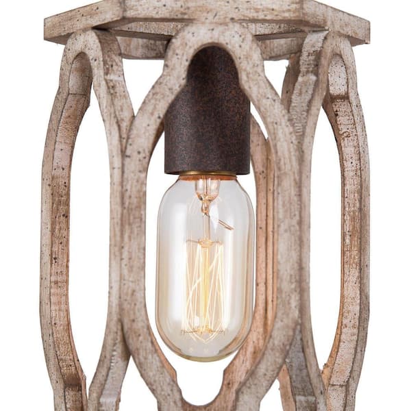 LNC Farmhouse Wood Pendant 1-Light Brown Drum Cage Rustic Cylinder