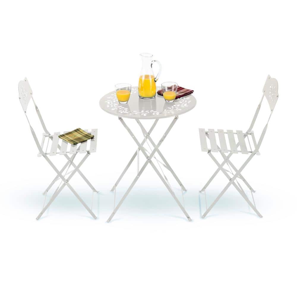 Chic Floral Cut-Out White Steel 3-Piece Patio Bistro Set