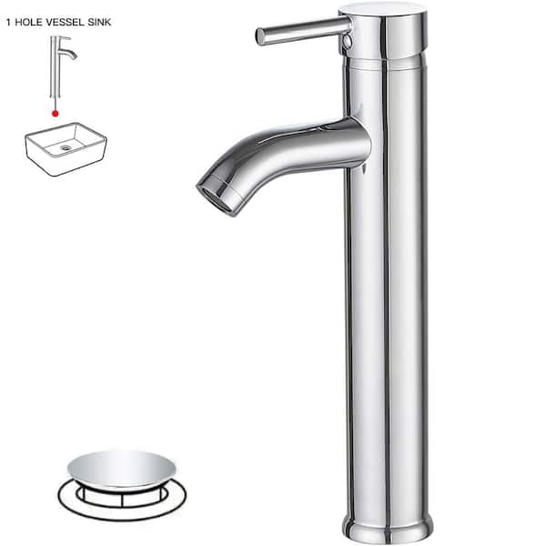 Single Handle Low Arc Vessel Sink Bathroom Faucet with Pop-Up Drain in Polished Chrome