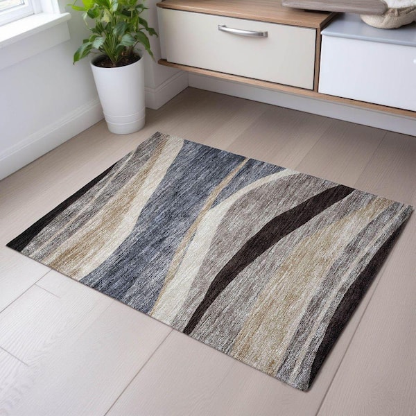 Mayfield Premium Machine Washable Abstract AMF1098 Blue 2 ft. x 3 ft. Area Rug