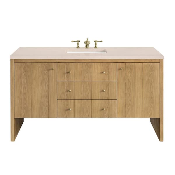 James Martin Vanities Hudson 60.0 in. W x 23.5 in. D x 34.2 in. H Bathroom Vanity in Light Oak with Eternal Marfil Quartz Top