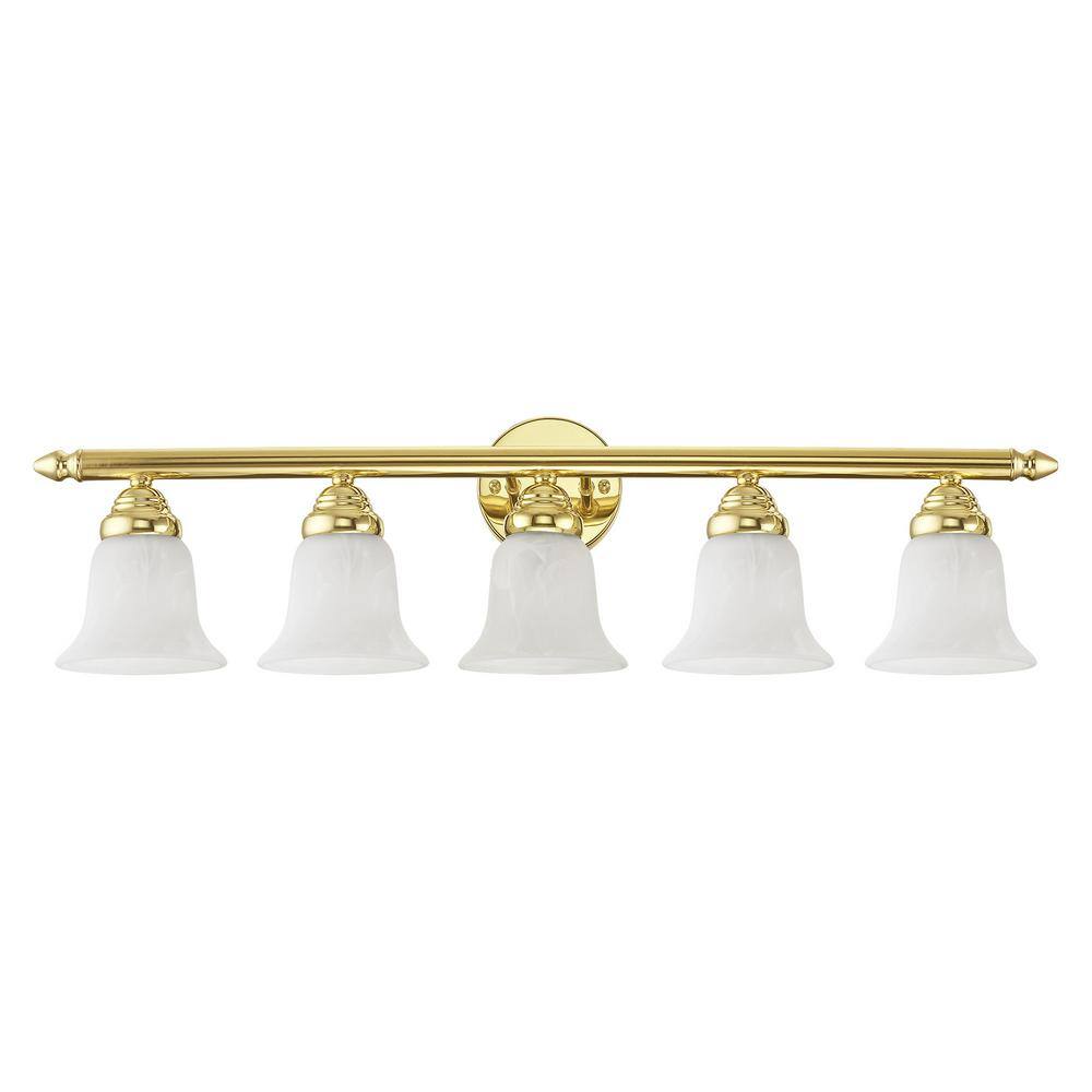 Polished Brass 32" Vanity Light with White Alabaster Glass