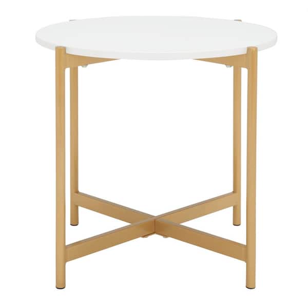 Calina 19.7 in. White Gold Round Wood End Table